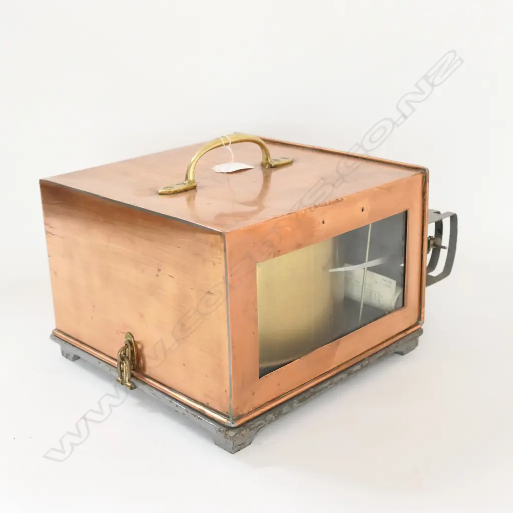 RECORDING THERMOGRAPH, UNKN OWN MAKER, FOR THE NZ METROLOGICAL SERVICE, COPPER CASE w VIEWING WINDOW. Image 1++